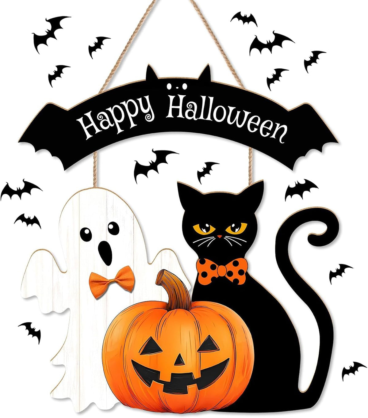 Happy Halloween Wreath Door Sign - Spooky Outdoor Decorations