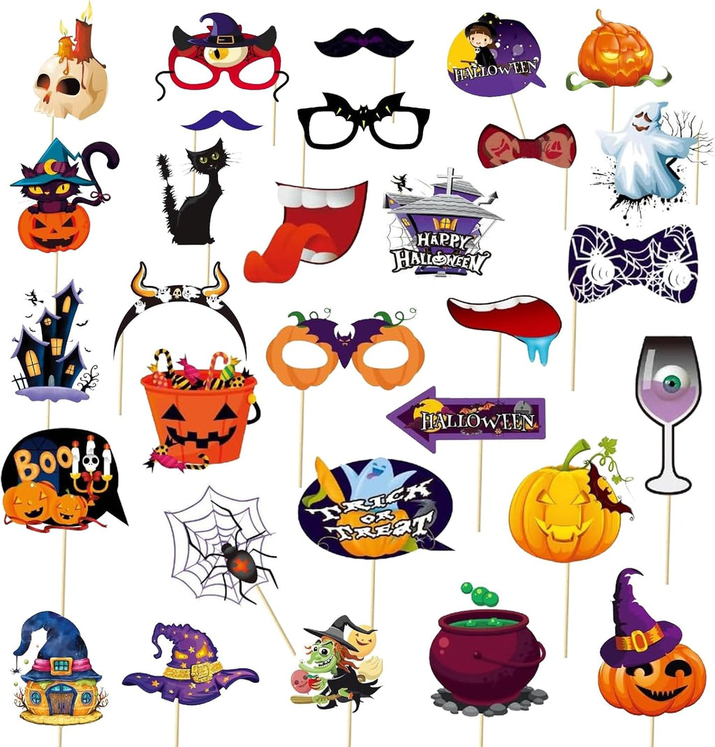 30 PCS Halloween Photo Booth Props Fun Party Selfie Game Decoration Kit