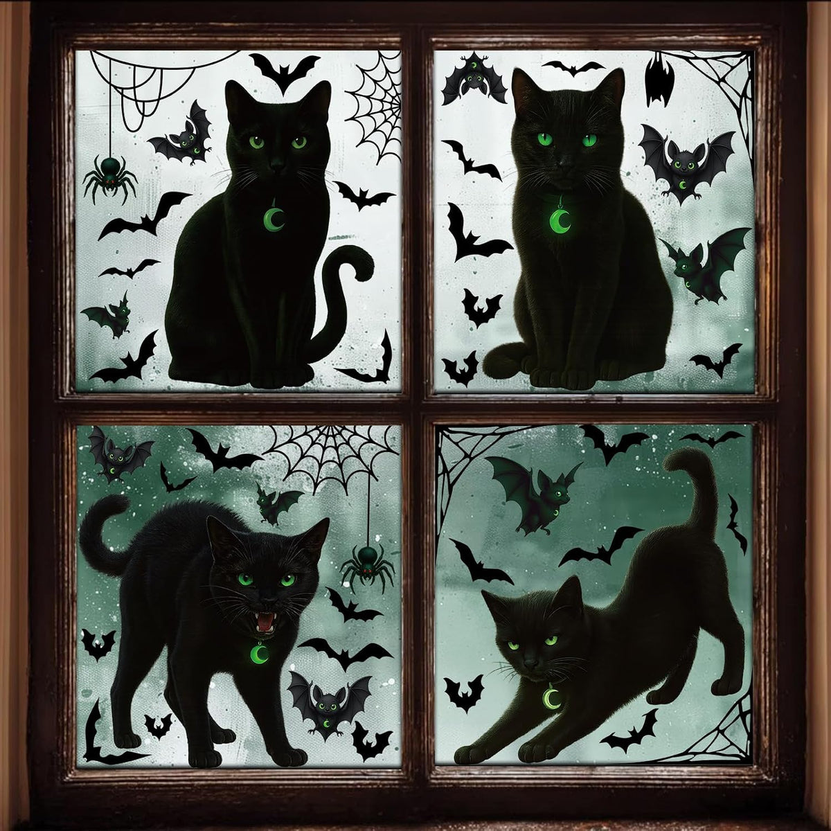 4 Sheets Halloween Window Stickers Black Cat Horror Gothic Decor Set