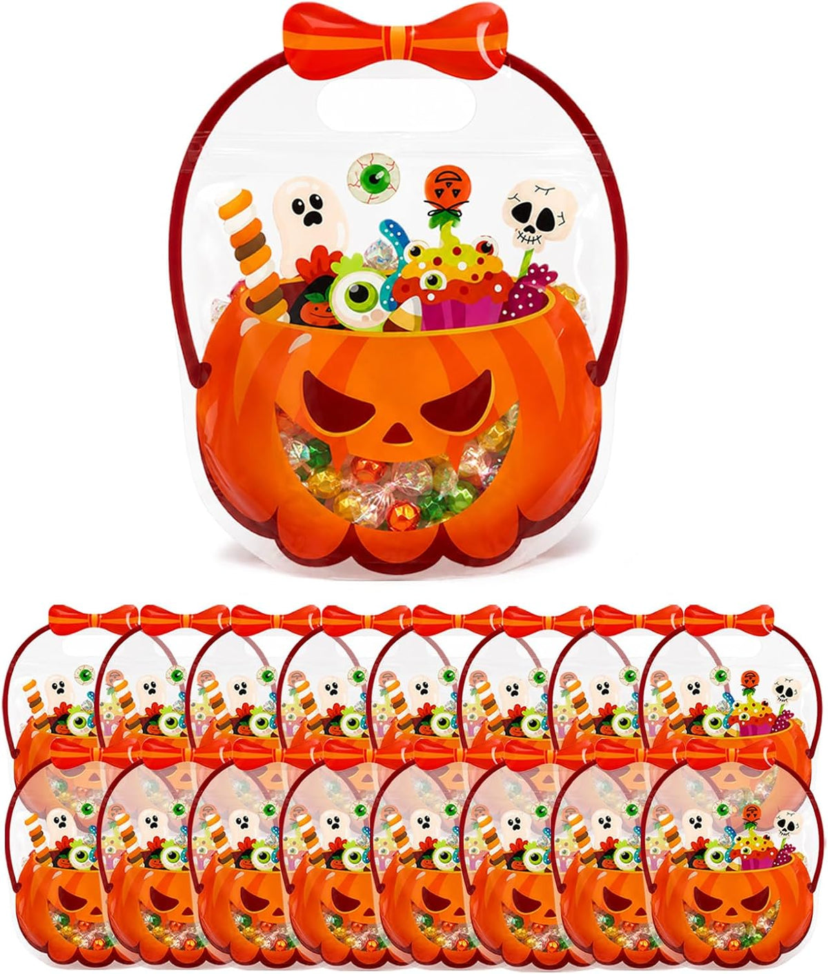 20 Pcs Pumpkin Halloween Trick or Treat Sweet Gift Bags with Handle for Kids