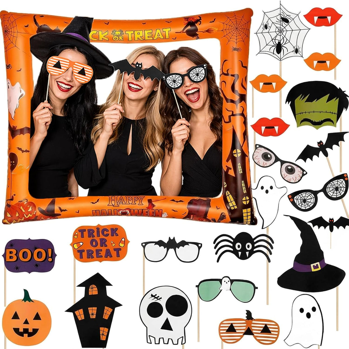 23 Pcs Halloween Photo Booth Props Inflatable Frame Party Accessories Kit