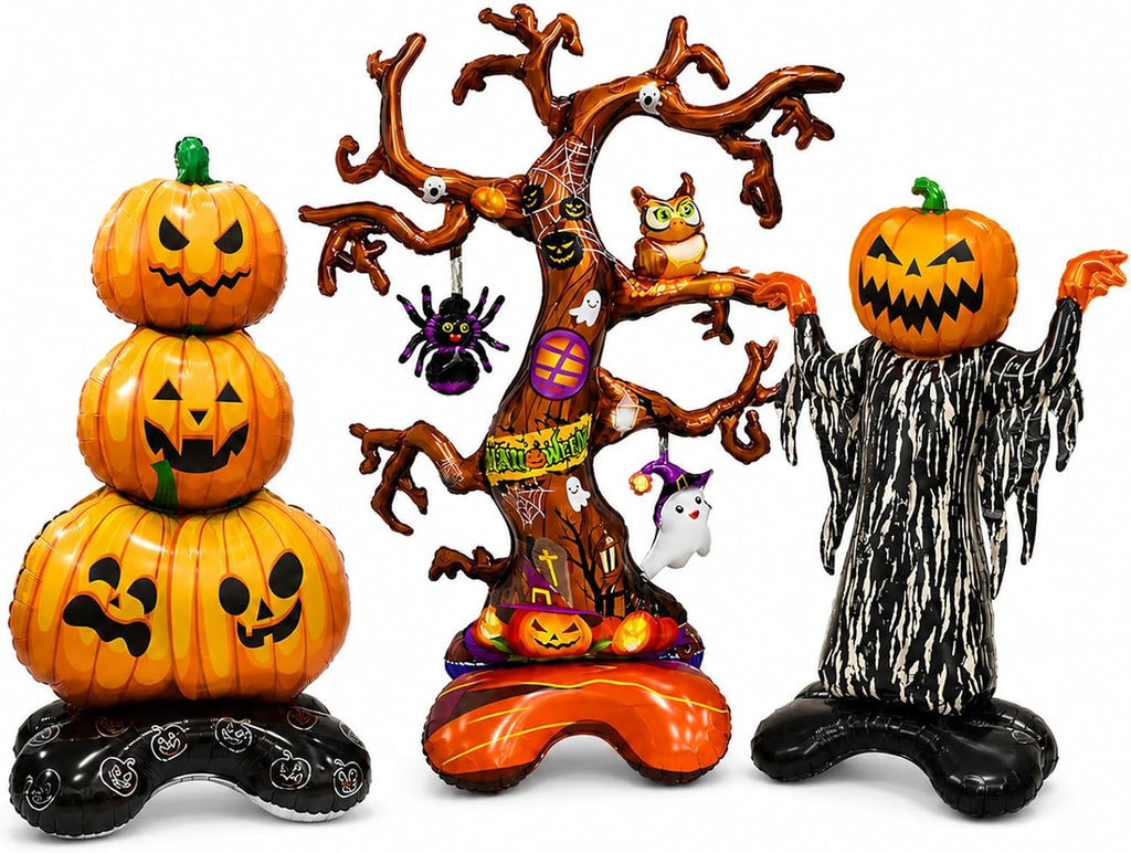 3 Pcs Giant Inflatable Halloween Balloons Pumpkin Ghost Tree Foil Party Decor