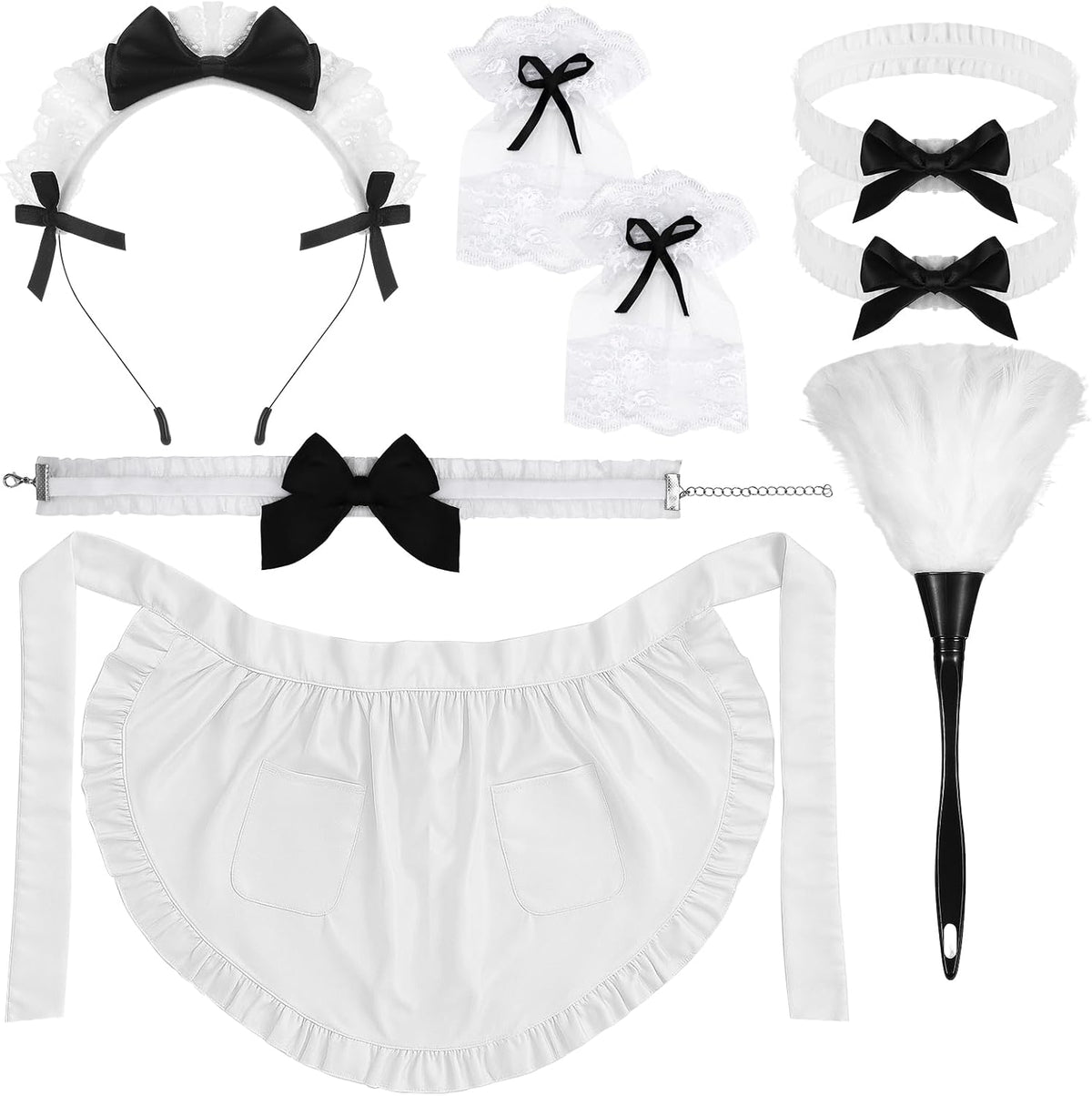 6 Pcs Maid Costume Accessories Set - Halloween Dress Up Outfit for Women