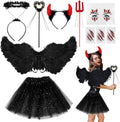 Halloween Angel Wings & Halo Costume Set - Devil Accessory Kit, 10 Pcs