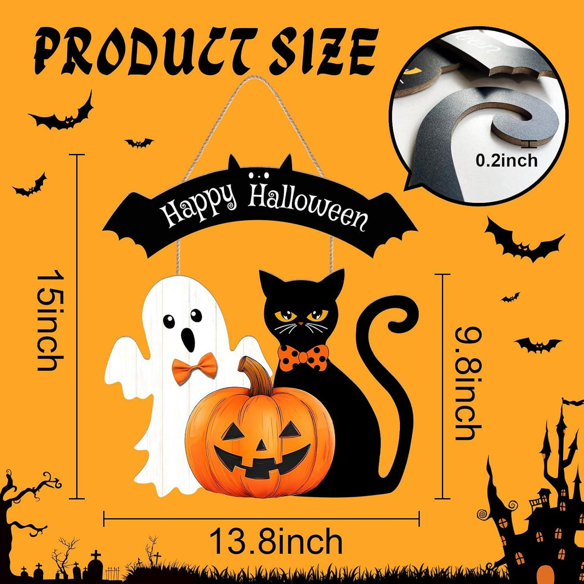 Happy Halloween Wreath Door Sign - Spooky Outdoor Decorations