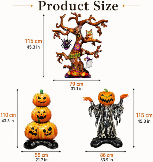 3 Pcs Giant Inflatable Halloween Balloons Pumpkin Ghost Tree Foil Party Decor