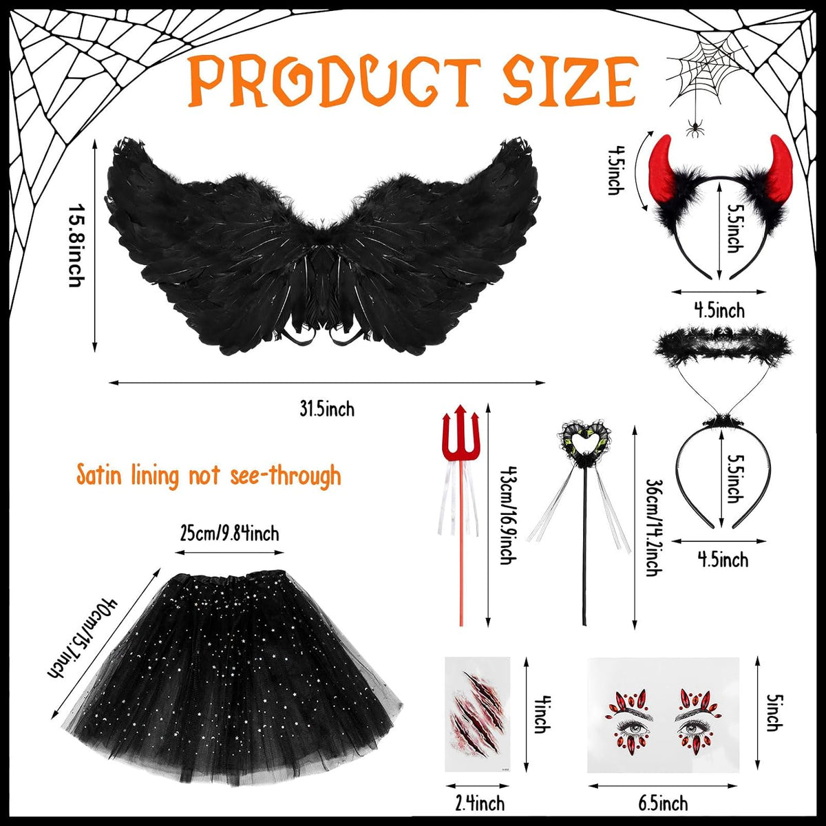 Halloween Angel Wings & Halo Costume Set - Devil Accessory Kit, 10 Pcs