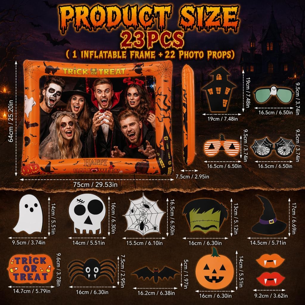 23 Pcs Halloween Photo Booth Props Inflatable Frame Party Accessories Kit