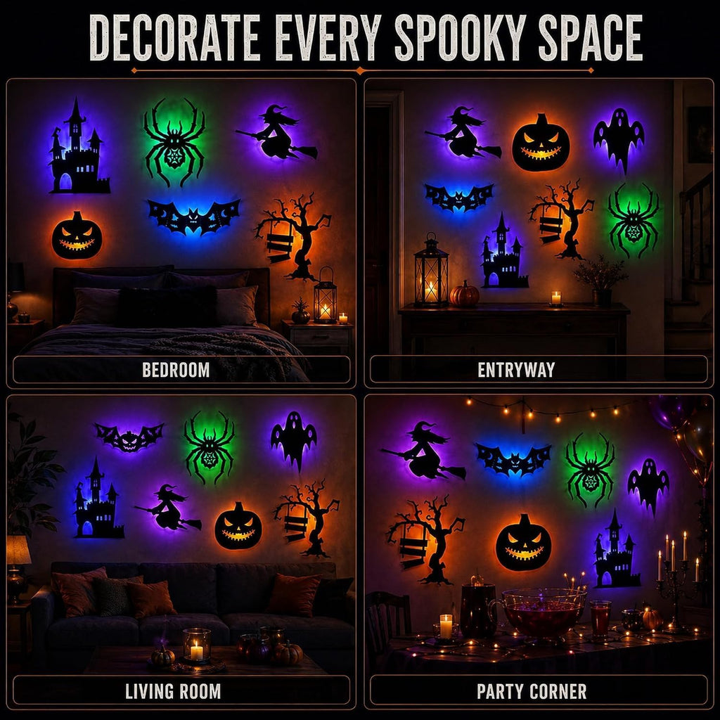 8 PCS Halloween LED Wall Lights Spooky Silhouette Glow Window Wall Decorations