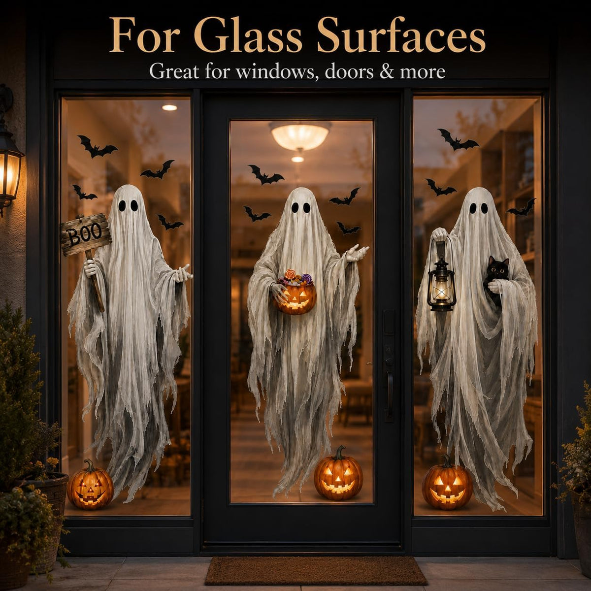 Halloween Window Stickers Static Cling Glass Decals Witch Pumpkin Spider Web Dec