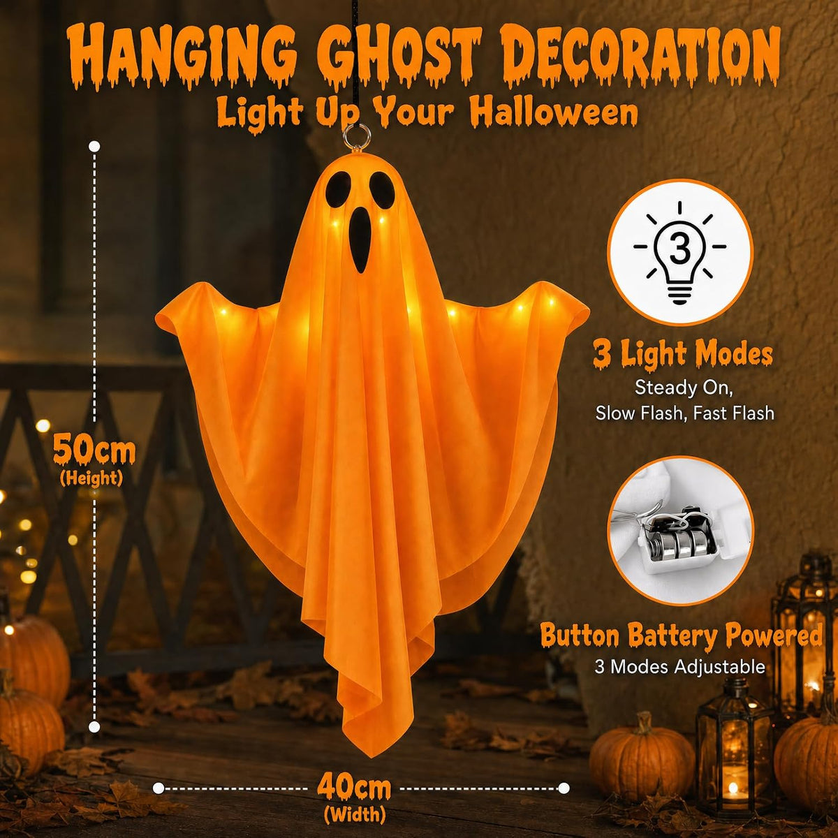 4 Pack Halloween Ghost Decorations LED Light Up Hanging Indoor Outdoor Decor