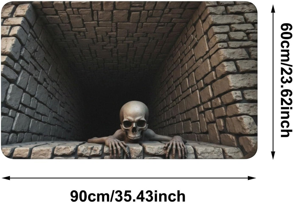 Halloween 3D Illusion Door Mat Spooky Bottomless Hole Rug Anti-Slip Floor Decor