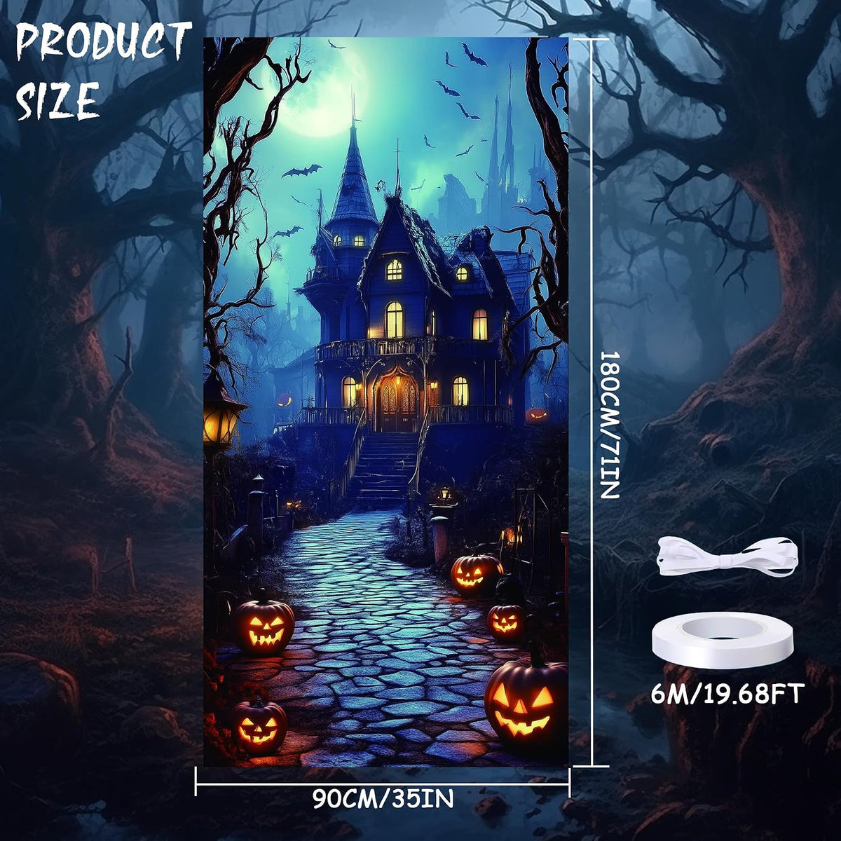 Halloween Door Cover Decoration Large Fabric Party Sign Spooky Pumpkin Graveyard