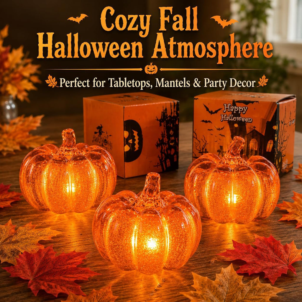 LED Light Up Pumpkins & Maple Leaves Set - Fall Halloween Autumn Home Decor