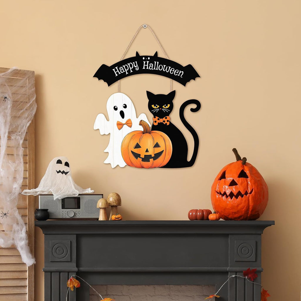 Happy Halloween Wreath Door Sign - Spooky Outdoor Decorations