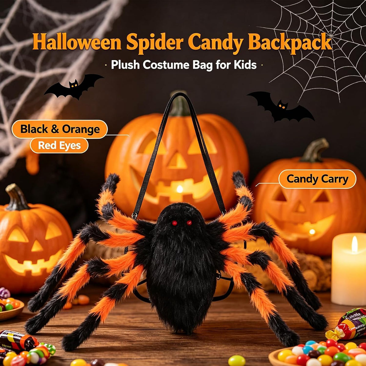 Halloween Spider Backpack Costume Prop Giant Spooky Wearable Decoration Orange