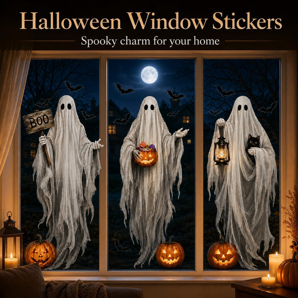 Halloween Window Stickers Static Cling Glass Decals Witch Pumpkin Spider Web Dec