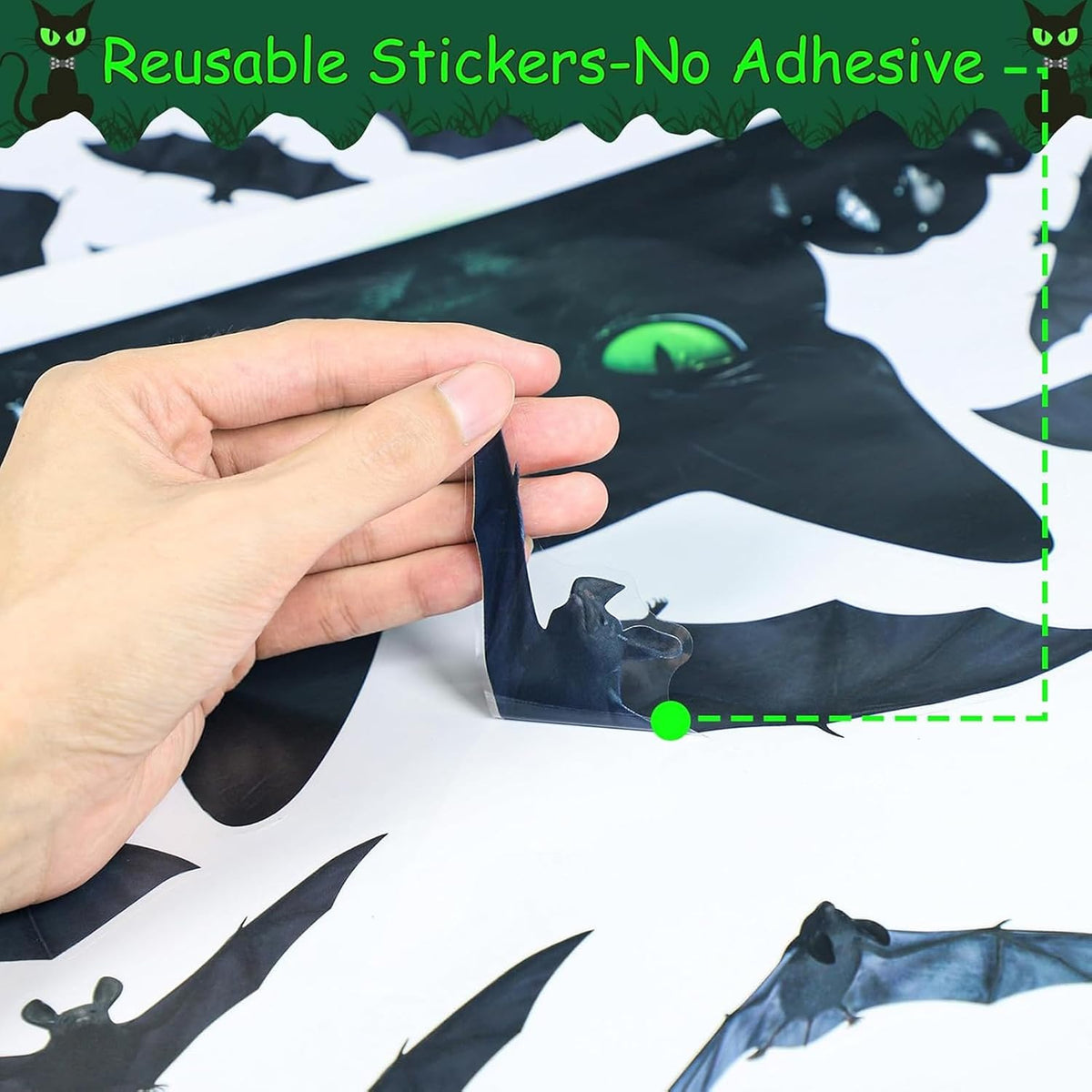 4 Sheets Halloween Window Stickers Black Cat Horror Gothic Decor Set