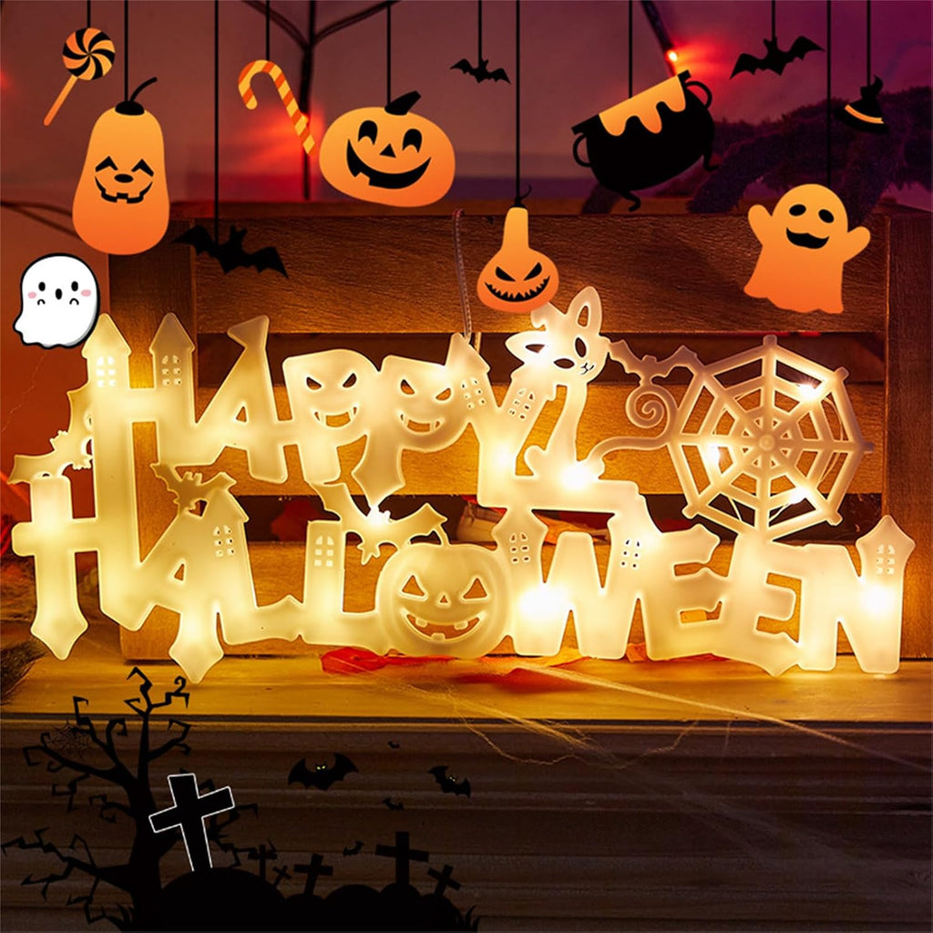 Halloween Neon Window Lights LED Hanging Sign Warm Light Indoor Outdoor Decor
