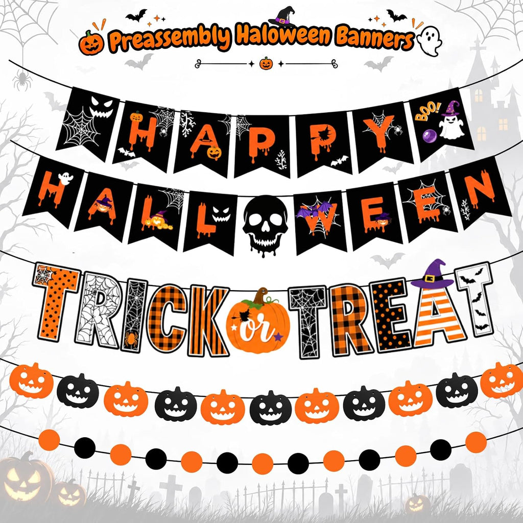 Halloween Indoor Decorations Kit: Banners, Garland, Balloons & Hanging Decor Set