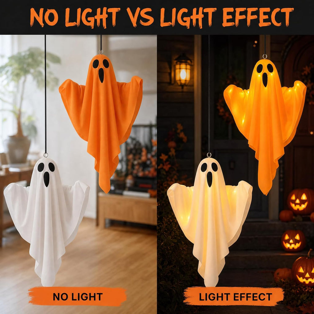 4 Pack Halloween Ghost Decorations LED Light Up Hanging Indoor Outdoor Decor