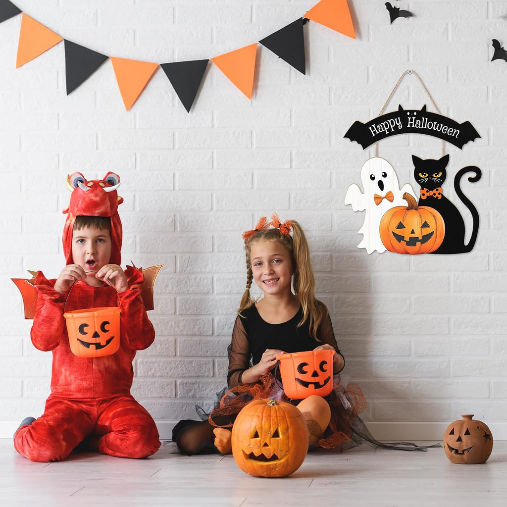 Happy Halloween Wreath Door Sign - Spooky Outdoor Decorations
