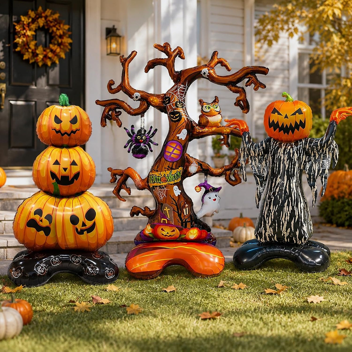 3 Pcs Giant Inflatable Halloween Balloons Pumpkin Ghost Tree Foil Party Decor