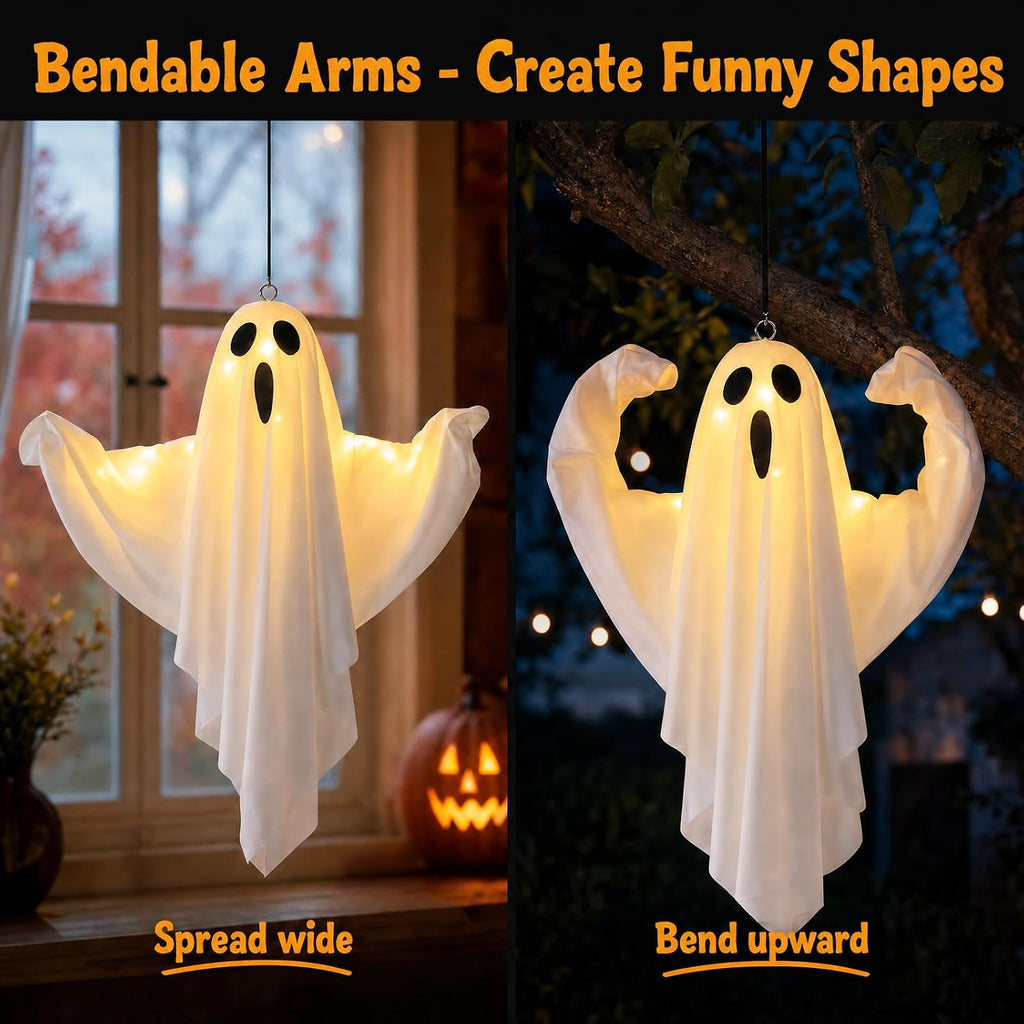 4 Pack Halloween Ghost Decorations LED Light Up Hanging Indoor Outdoor Decor