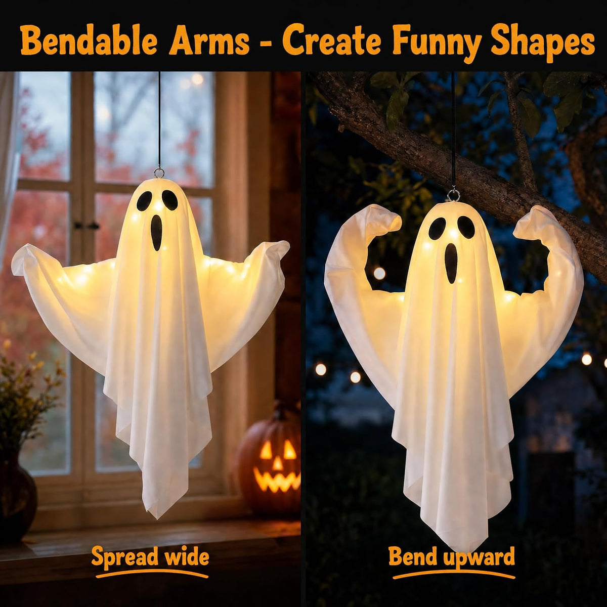 4 Pack Halloween Ghost Decorations LED Light Up Hanging Indoor Outdoor Decor