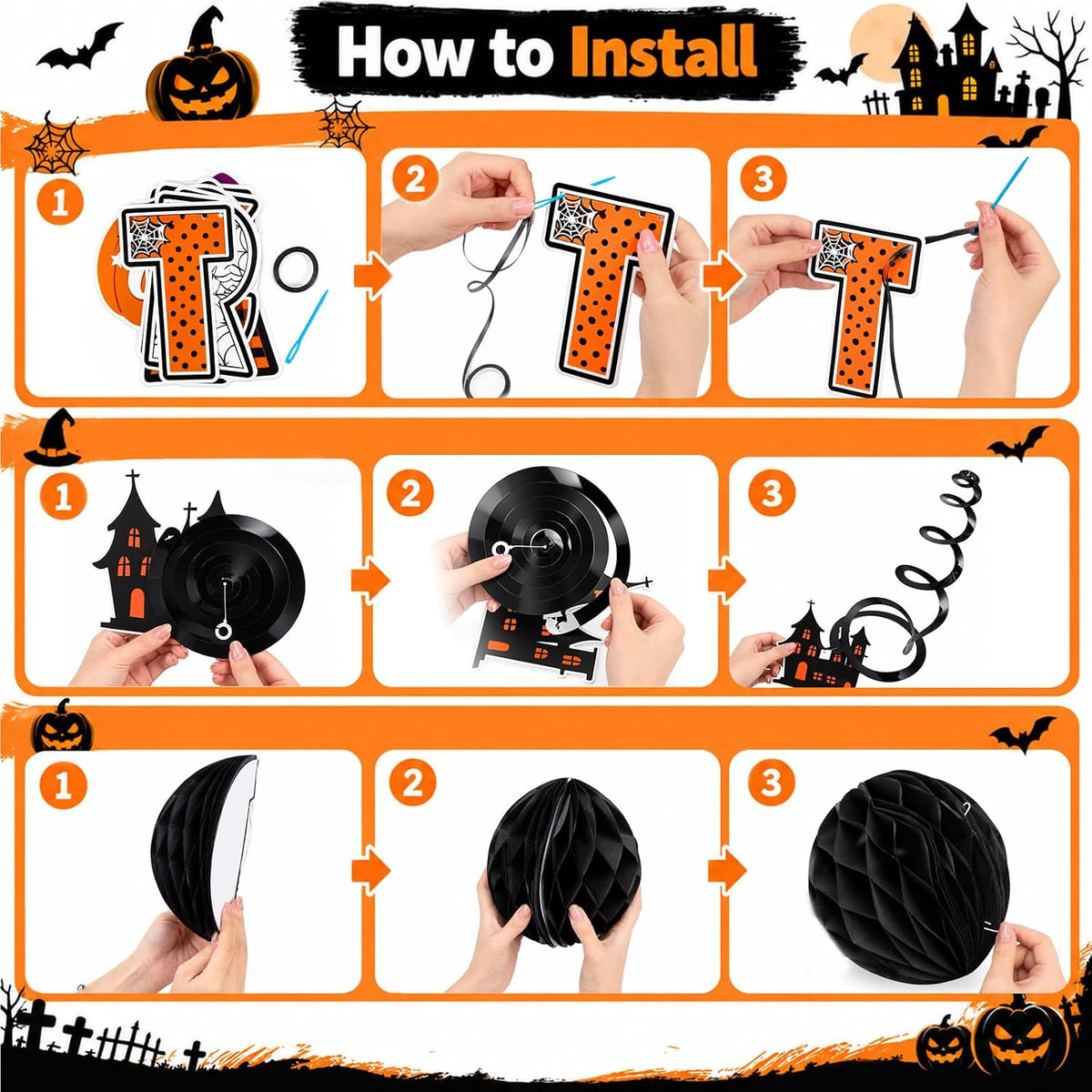 Halloween Indoor Decorations Kit: Banners, Garland, Balloons & Hanging Decor Set