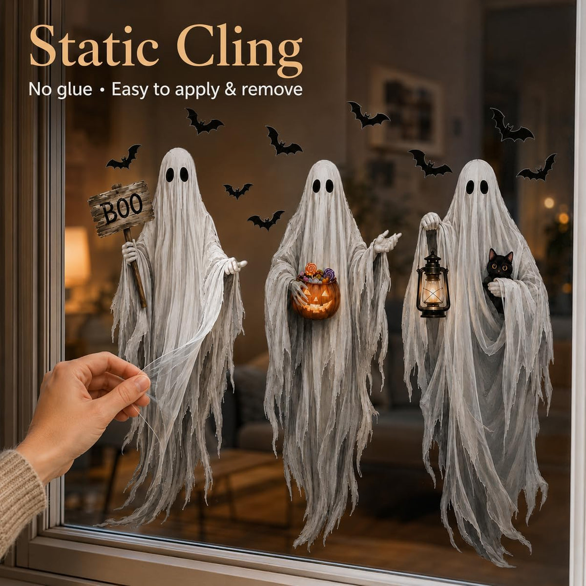 Halloween Window Stickers Static Cling Glass Decals Witch Pumpkin Spider Web Dec