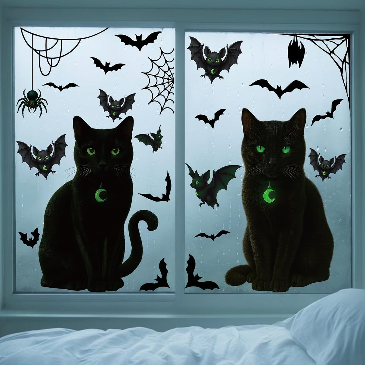 4 Sheets Halloween Window Stickers Black Cat Horror Gothic Decor Set
