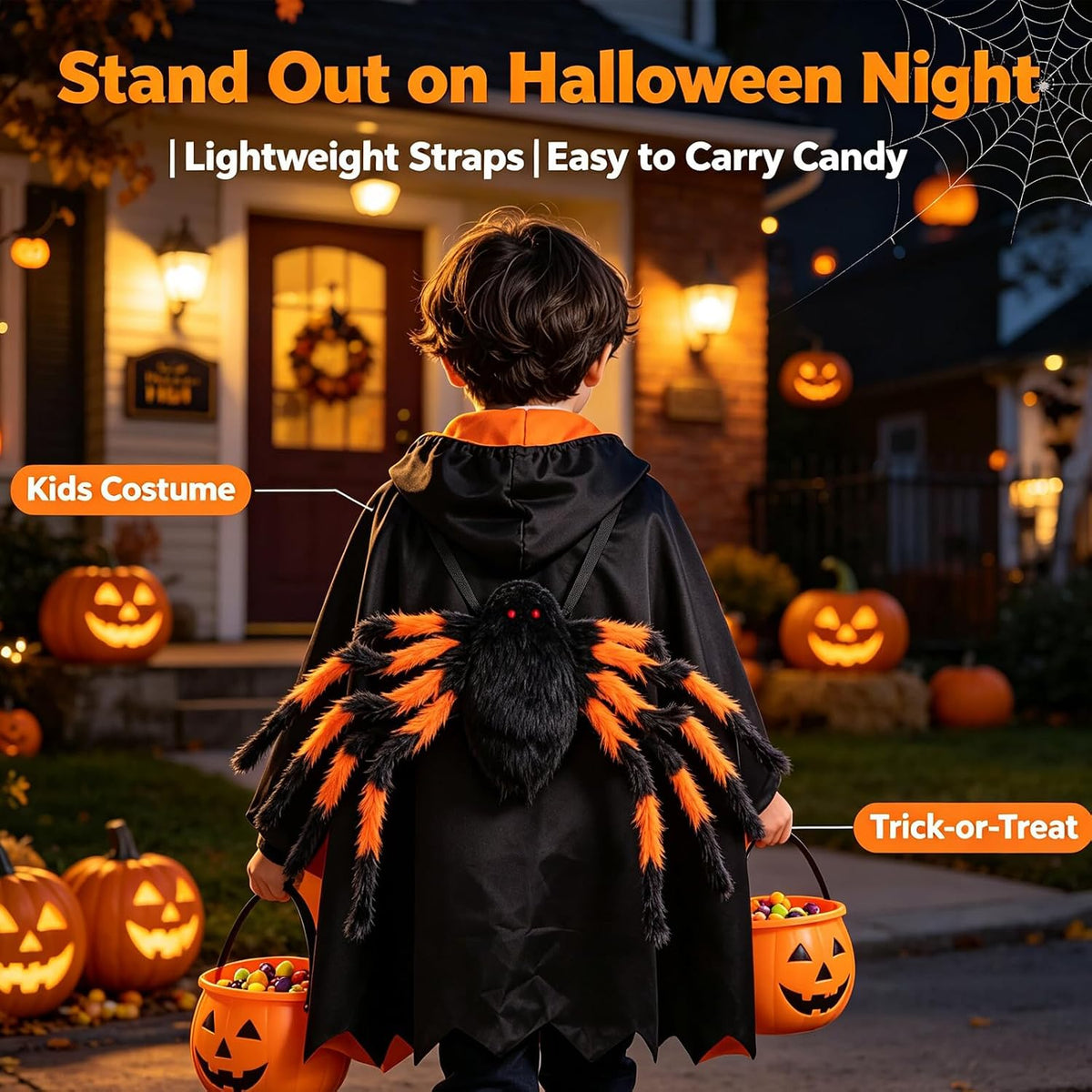 Halloween Spider Backpack Costume Prop Giant Spooky Wearable Decoration Orange