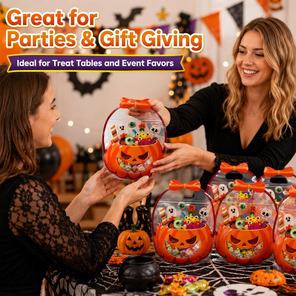 20 Pcs Pumpkin Halloween Trick or Treat Sweet Gift Bags with Handle for Kids