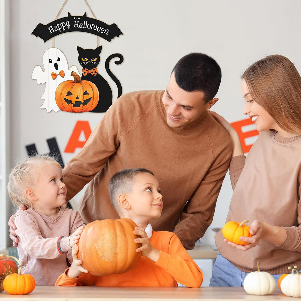 Happy Halloween Wreath Door Sign - Spooky Outdoor Decorations