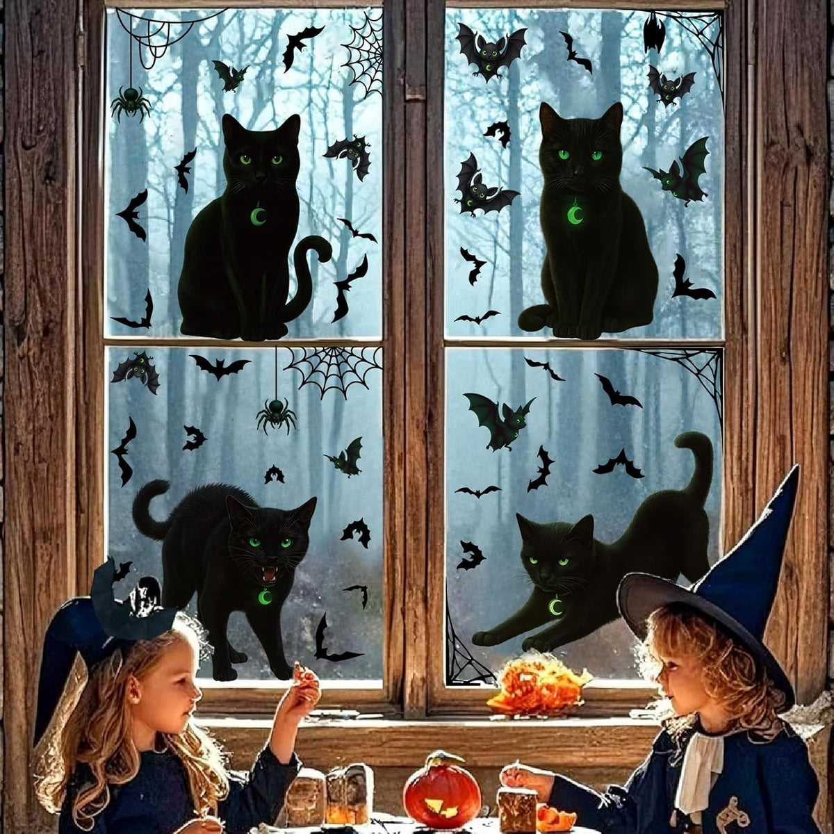 4 Sheets Halloween Window Stickers Black Cat Horror Gothic Decor Set