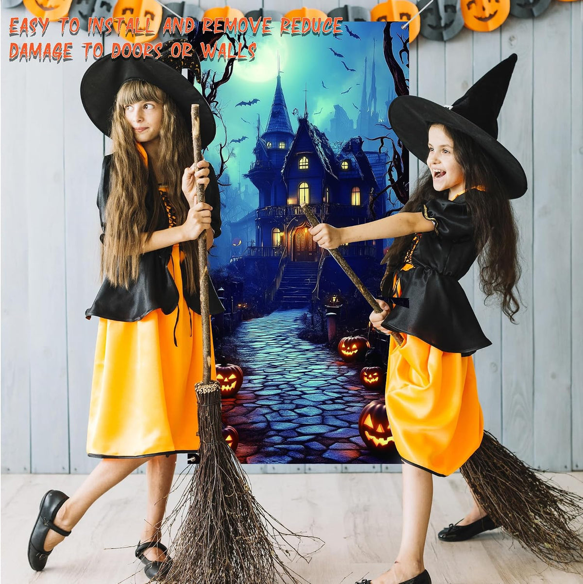 Halloween Door Cover Decoration Large Fabric Party Sign Spooky Pumpkin Graveyard