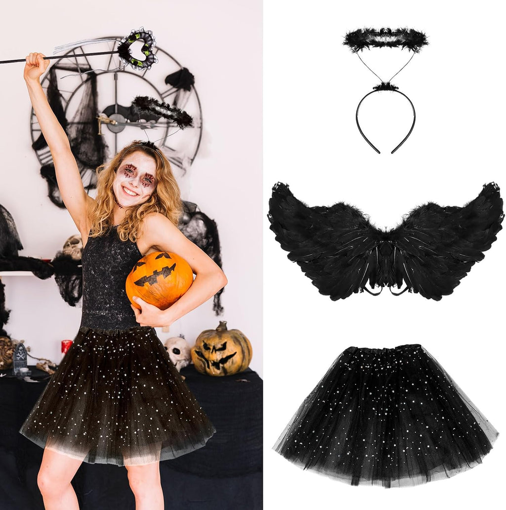 Halloween Angel Wings & Halo Costume Set - Devil Accessory Kit, 10 Pcs