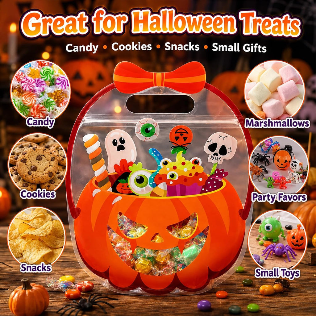 20 Pcs Pumpkin Halloween Trick or Treat Sweet Gift Bags with Handle for Kids