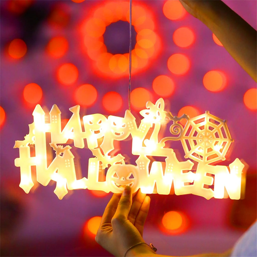 Halloween Neon Window Lights LED Hanging Sign Warm Light Indoor Outdoor Decor