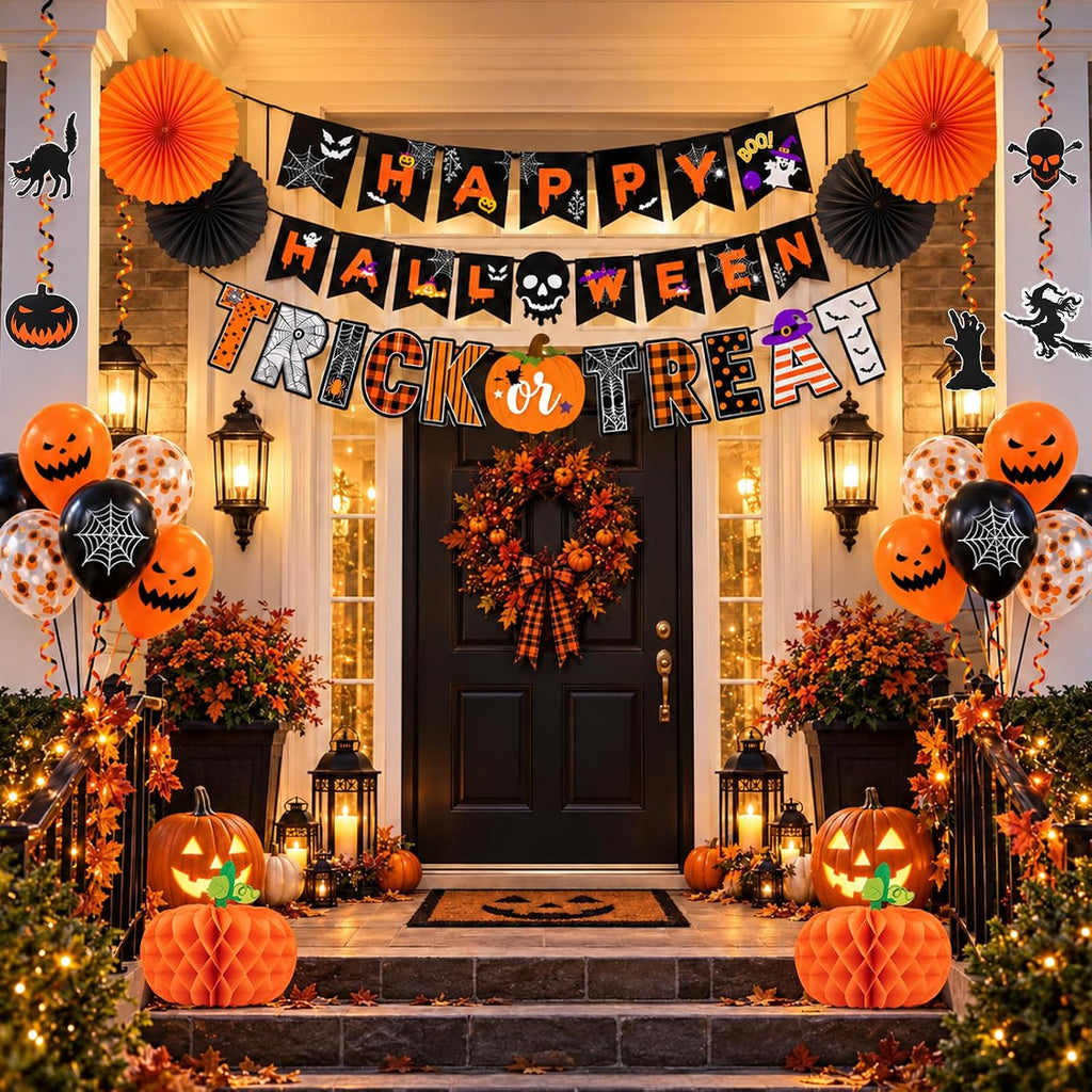 Halloween Indoor Decorations Kit: Banners, Garland, Balloons & Hanging Decor Set