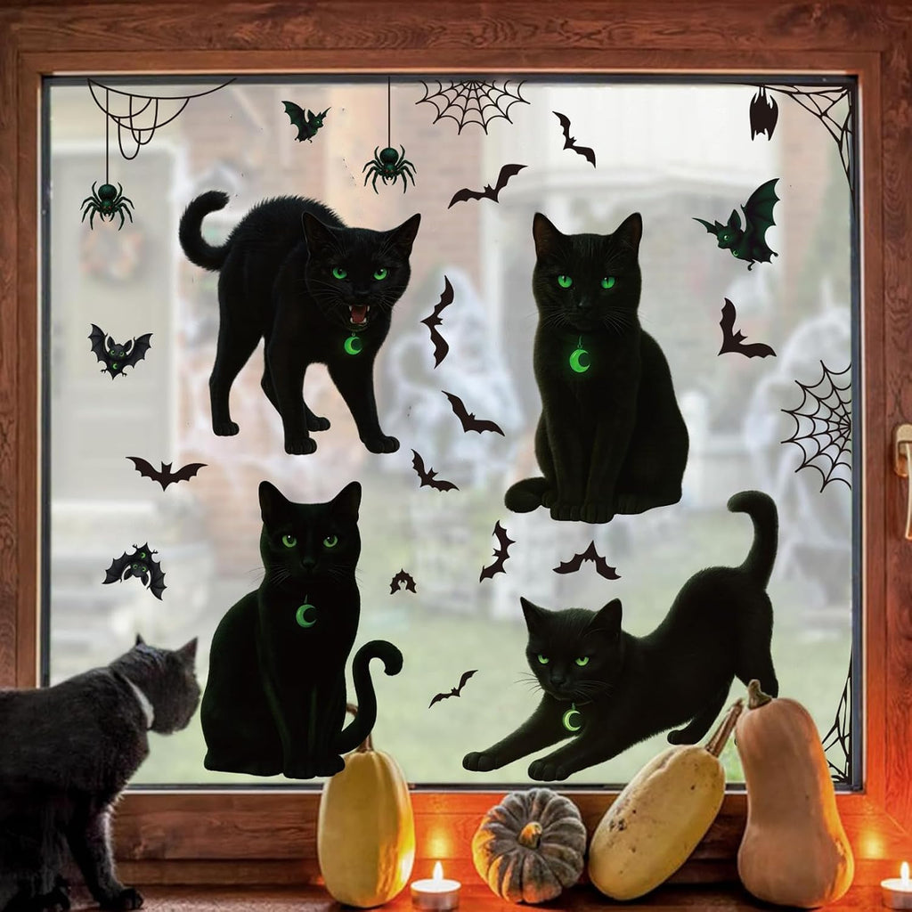 4 Sheets Halloween Window Stickers Black Cat Horror Gothic Decor Set