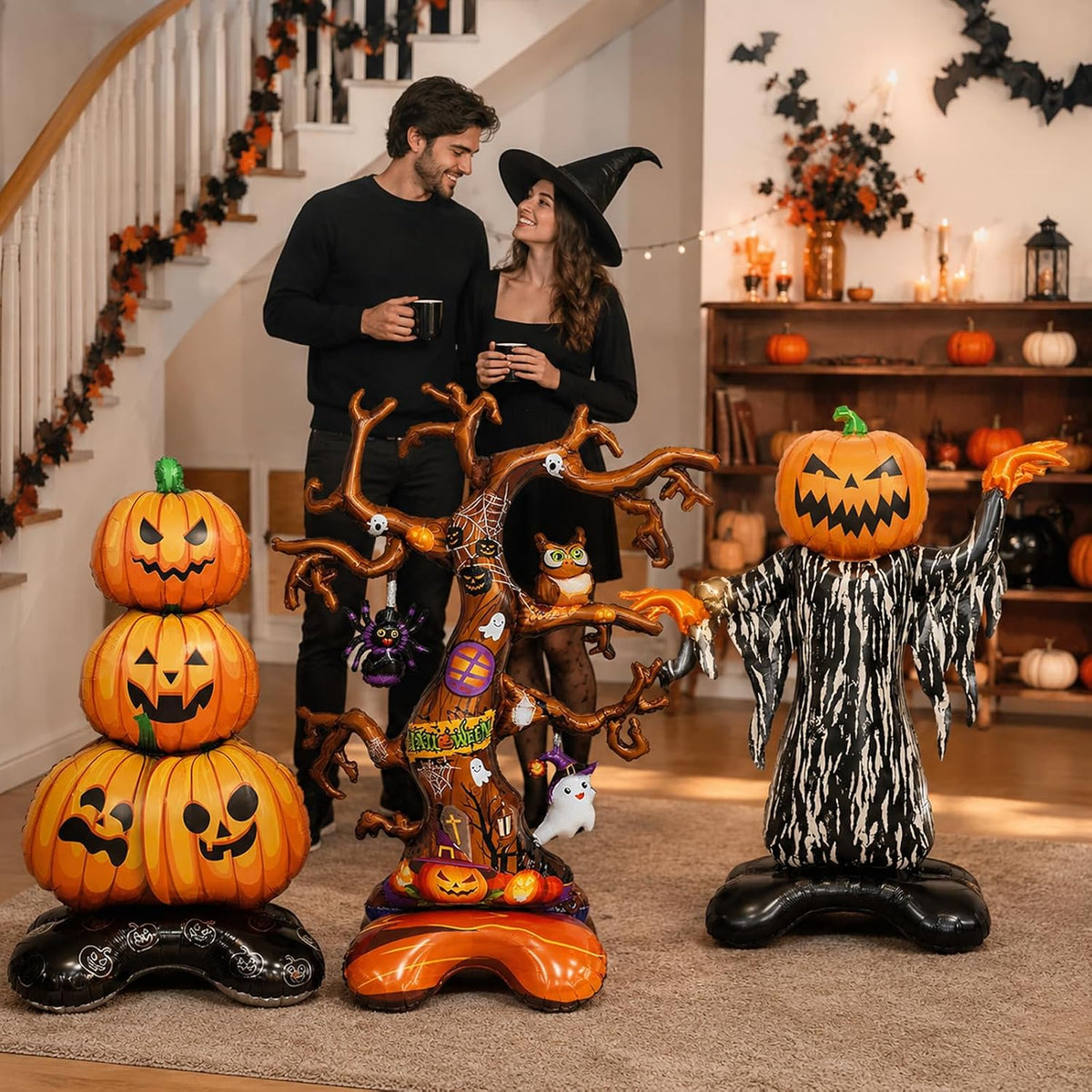 3 Pcs Giant Inflatable Halloween Balloons Pumpkin Ghost Tree Foil Party Decor