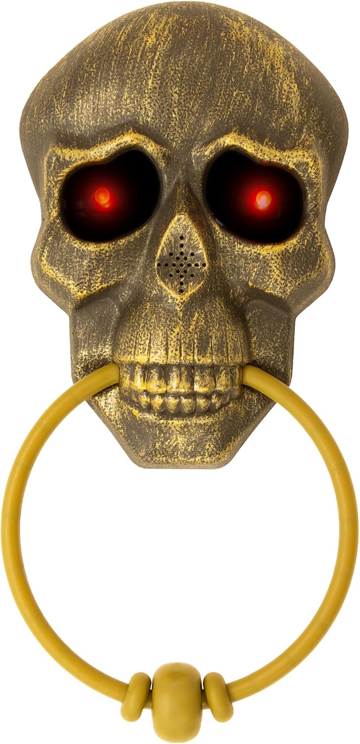 Halloween Skull Doorbell Light Up LED Eyes Spooky Voice Trick or Treat Decor