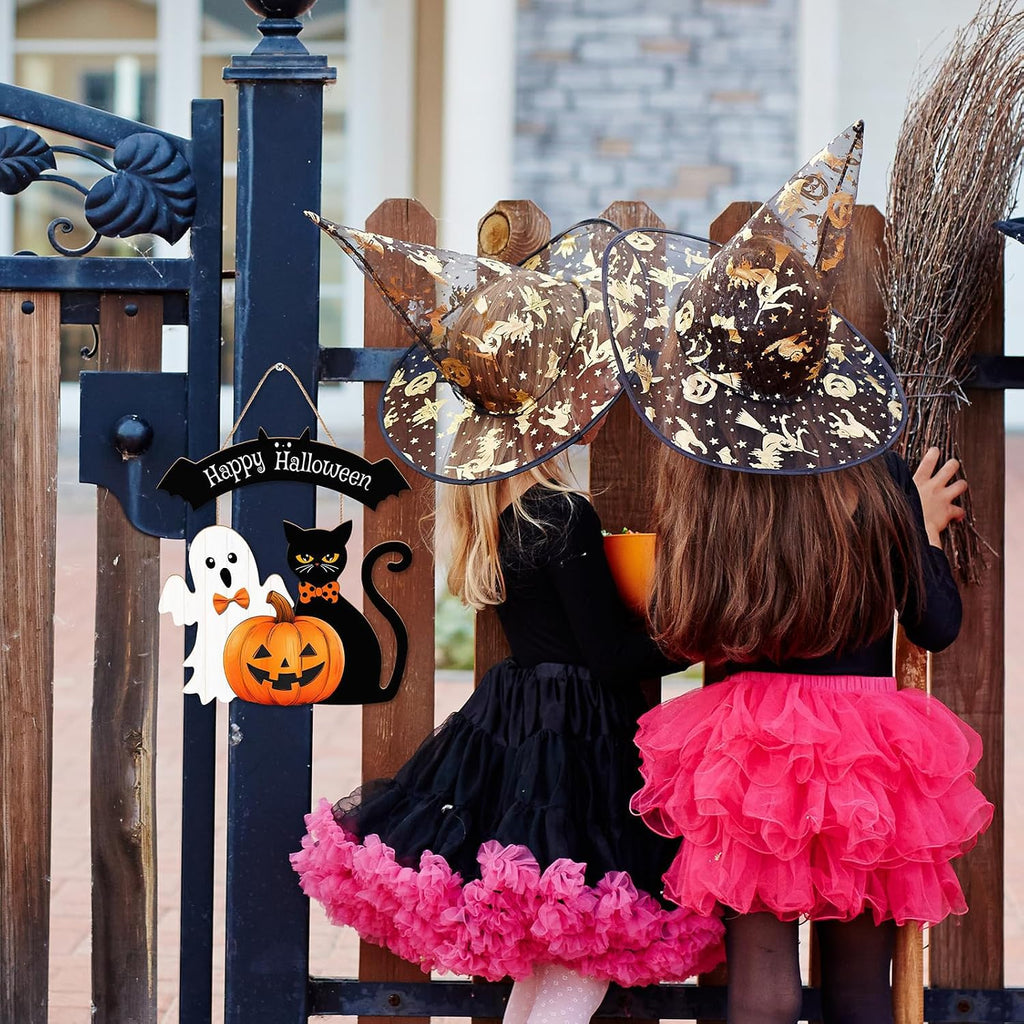 Happy Halloween Wreath Door Sign - Spooky Outdoor Decorations