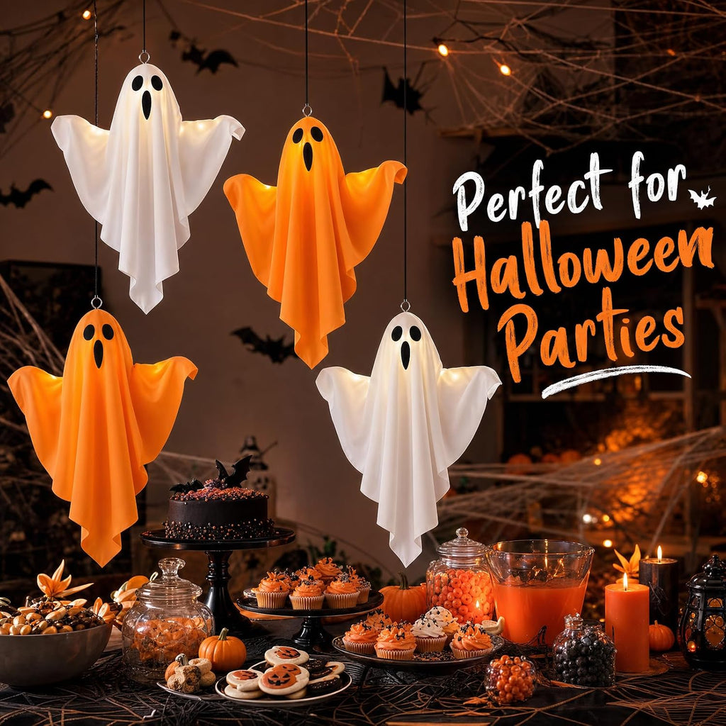 4 Pack Halloween Ghost Decorations LED Light Up Hanging Indoor Outdoor Decor
