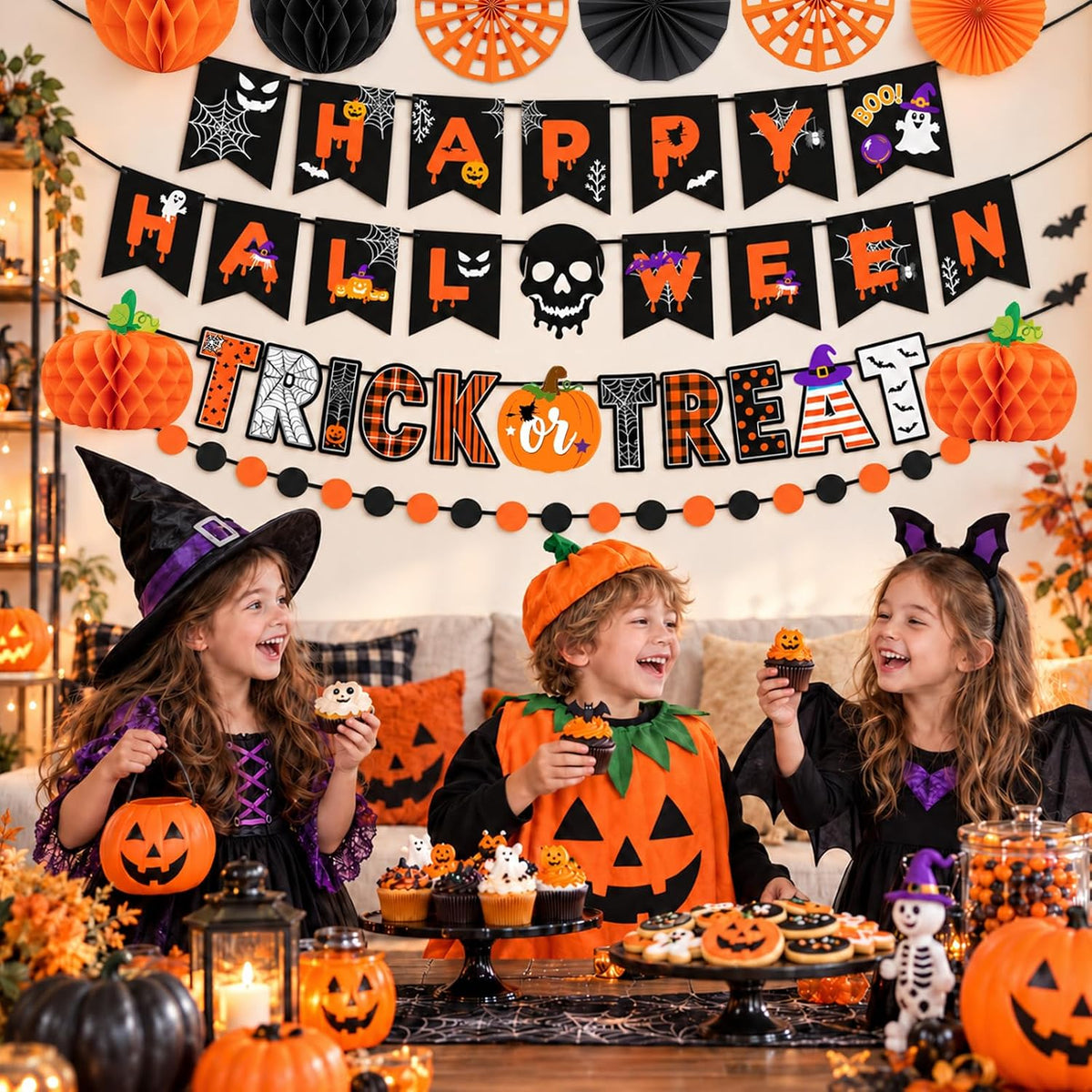 Halloween Indoor Decorations Kit: Banners, Garland, Balloons & Hanging Decor Set