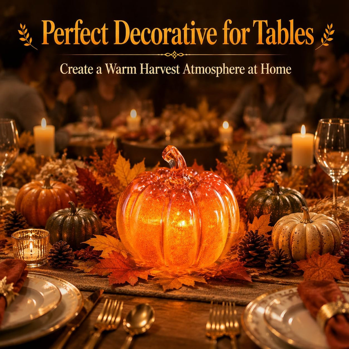 LED Light Up Pumpkins & Maple Leaves Set - Fall Halloween Autumn Home Decor