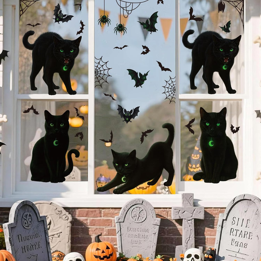 4 Sheets Halloween Window Stickers Black Cat Horror Gothic Decor Set