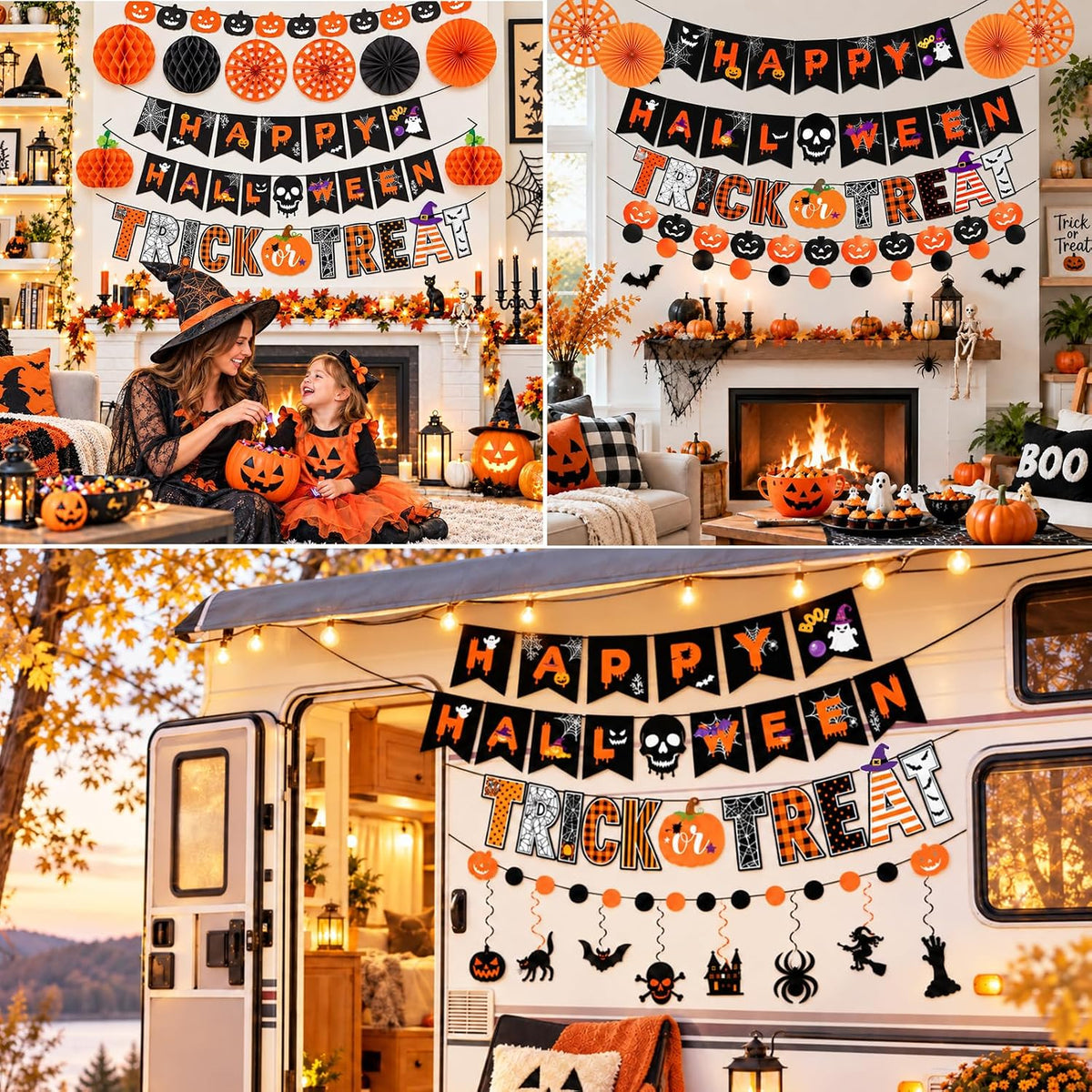 Halloween Indoor Decorations Kit: Banners, Garland, Balloons & Hanging Decor Set